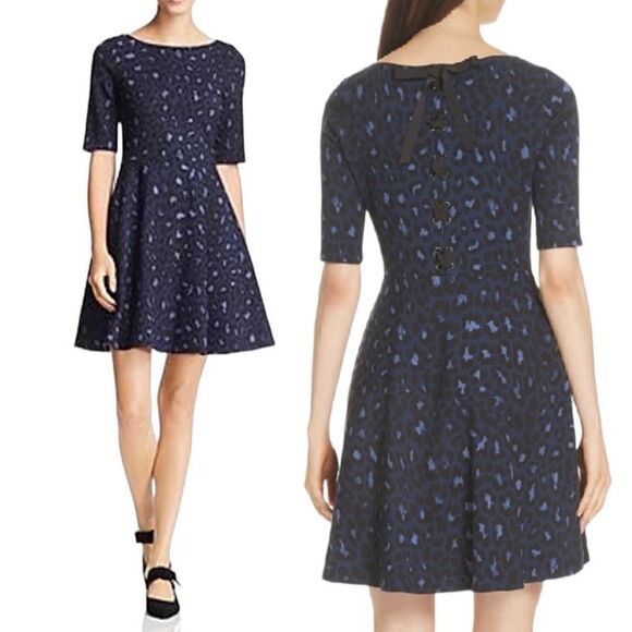 Kate Spade Blue Leopard Print Lace-up Ponte Dress Size M - Picture 1 of 8